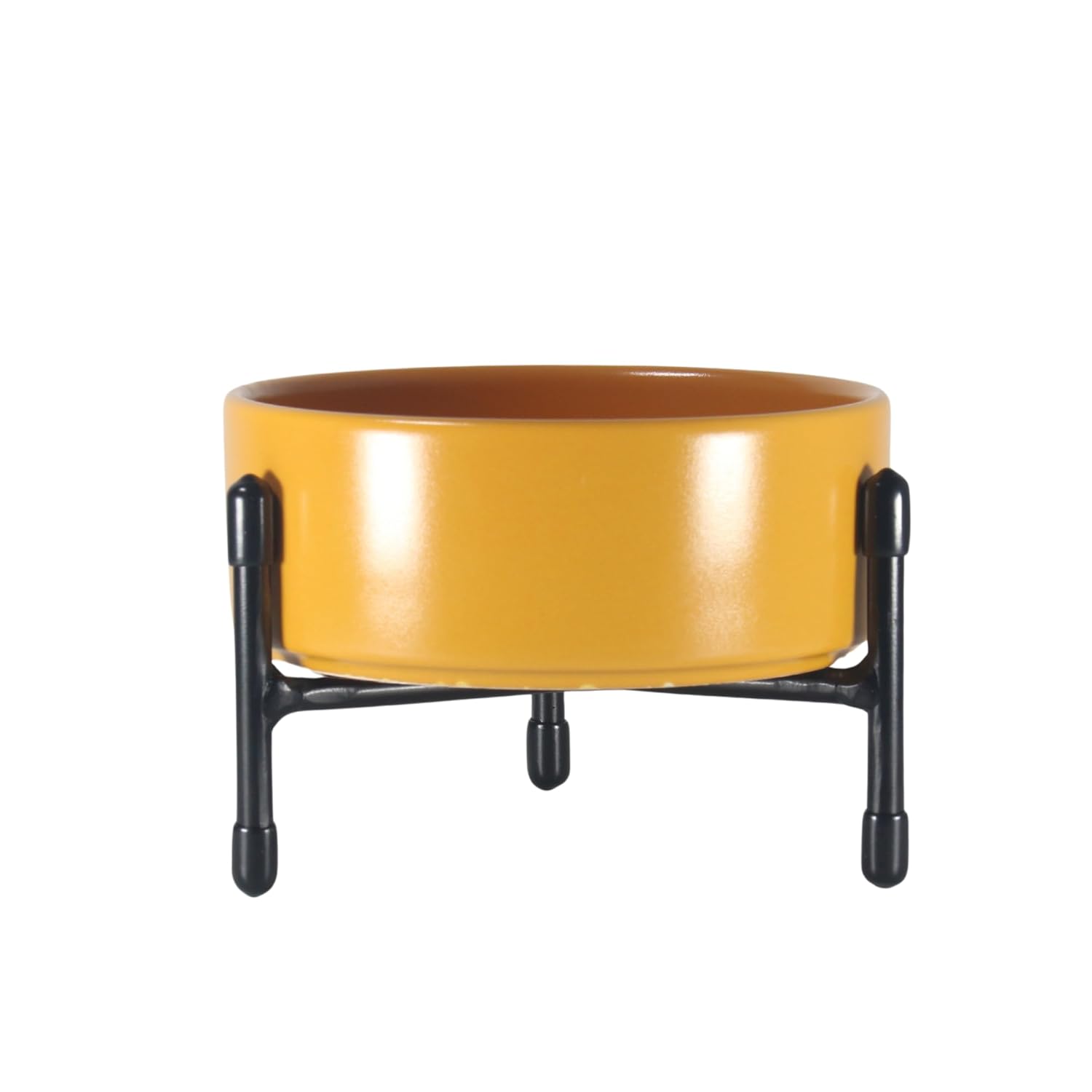 Evcil hayvanlar için Seramik Mama-Su kabı yüksekliği ayarlanabilir metal 3 ayaklı standı ile (Sarı)
