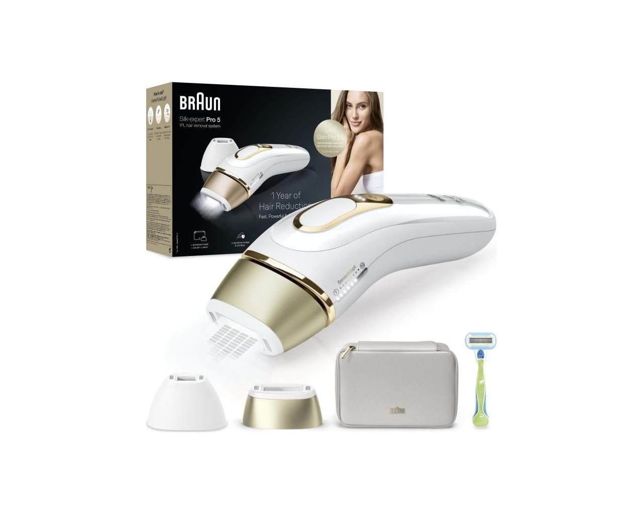 Braun IPL Silk·expert Pro 5, Evde Tüy Alma, Çanta, Venus Tıraş Makinesi, 2 Başlık ile, PL5152