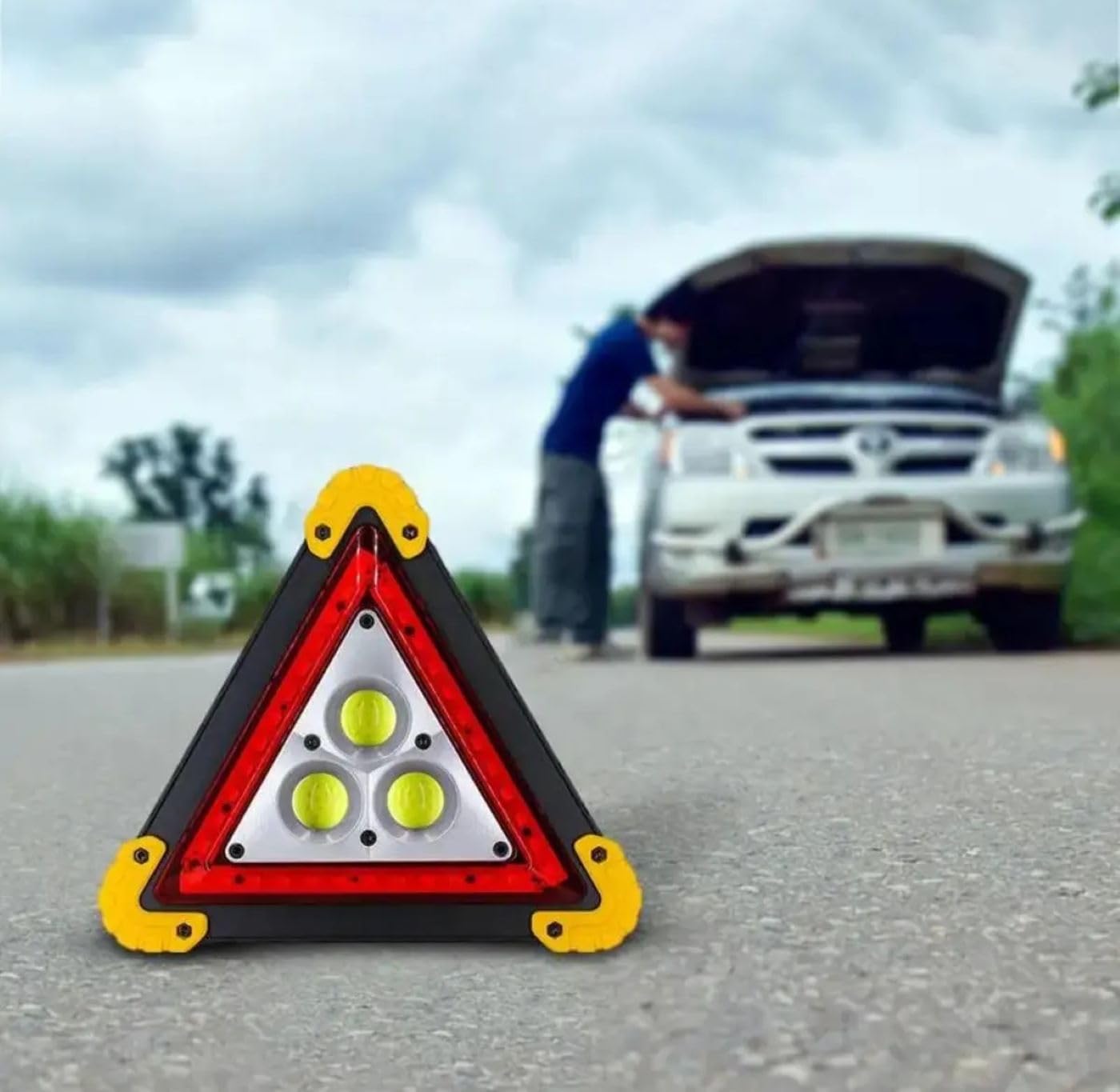 Busstier Güneş Enerjili Şarj Edilebilir Işıklı Üçgen Reflektör, LED Projektör Trafik Acil Durum Feneri Flaşör, 5 Farklı Mod, Uzun Süreli Kullanım