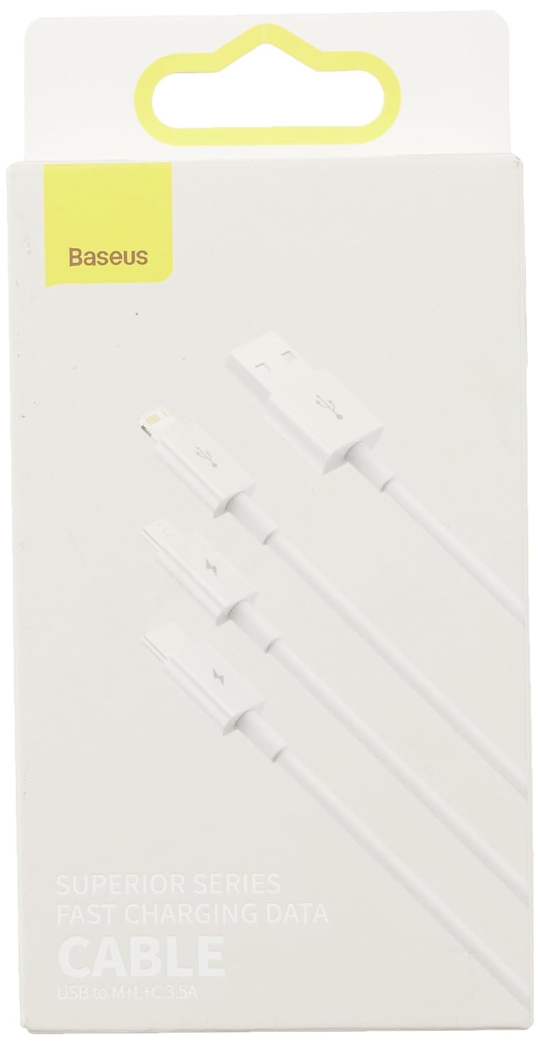 Baseus Superior Hızlı Şarj Özellikli USB to M+L+C 3.5A Kablo 0.5m.-Beyaz