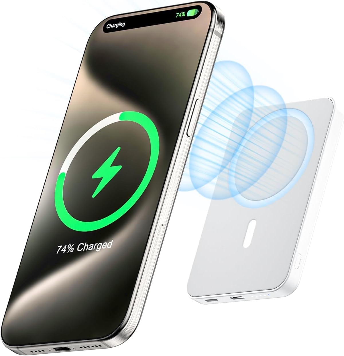 teknosepetim Kablosuz Power Bank, Manyetik Powerbank, PD USB-C Hızlı Şarj Batarya Paketi, iPhone 15/14/13/12 Plus/Mini/Pro/Pro Max ile Uyumlu
