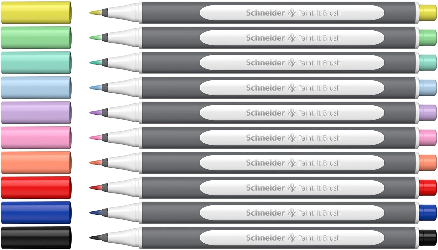 Schneider Brushpen Paint-It 070 (kaligrafi, el yazısı ve daha fazlası için esnek uçlu ve parlak renklere sahip birinci sınıf fırça kalemleri) 10 adet, çeşitli set 1