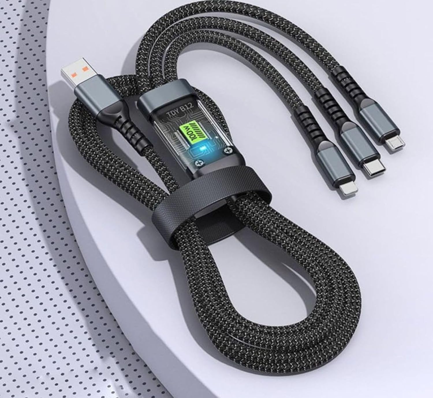M.AJ 3'ü 1 arada USB Kablosu Hızlı Şarj, Şeffaf Aydınlık 100w Süper Hızlı Şarj Kablosu, Dayanıklı Na