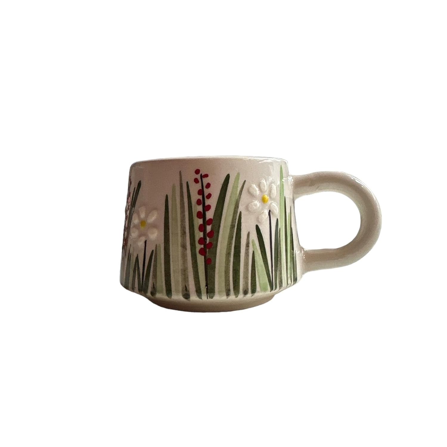 El Yapımı Seramik MUG Kupa, 200 ML, Özel Kabartmalı, İznik Sanatının Muhteşem Örneği, Evinize Sanat Katın (Beyaz Papatya)