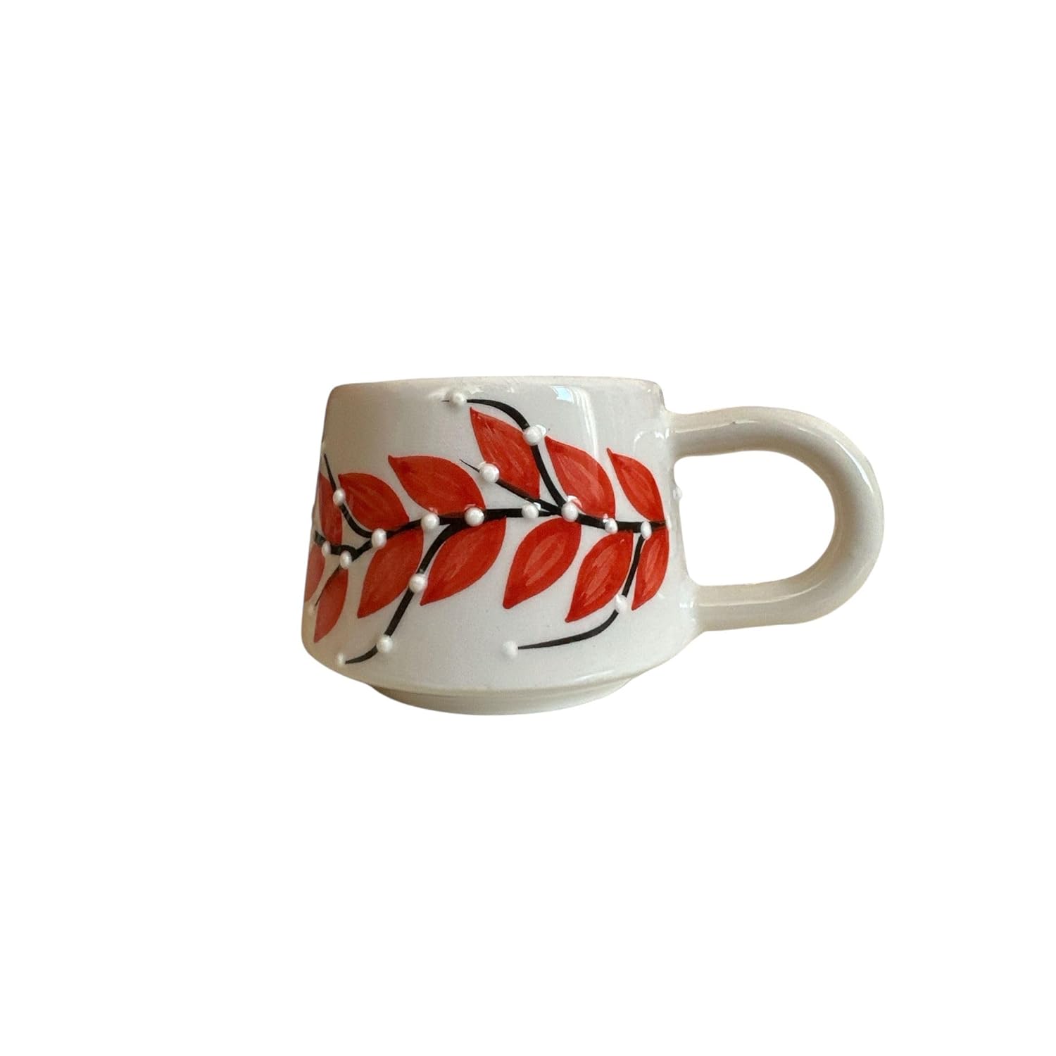 El Yapımı Seramik MUG Kupa, 200 ML, Özel Kabartmalı, El İşçiliği, İznik Sanatının Muhteşem Örneği, Özel İşçiliğiyle Evinize Sanat Katın (Kırmızı Pıtırcık)