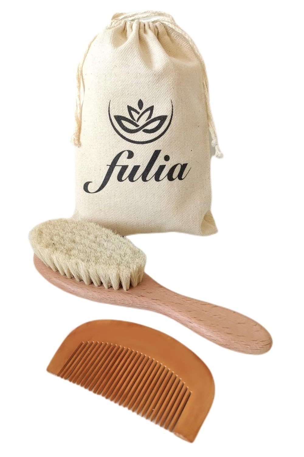 Fulia Elegance Maxi Boy Doğal Keçi Kılı Bebek Saç Fırçası Ve Doğal Ahşap Tarak 2'li Set