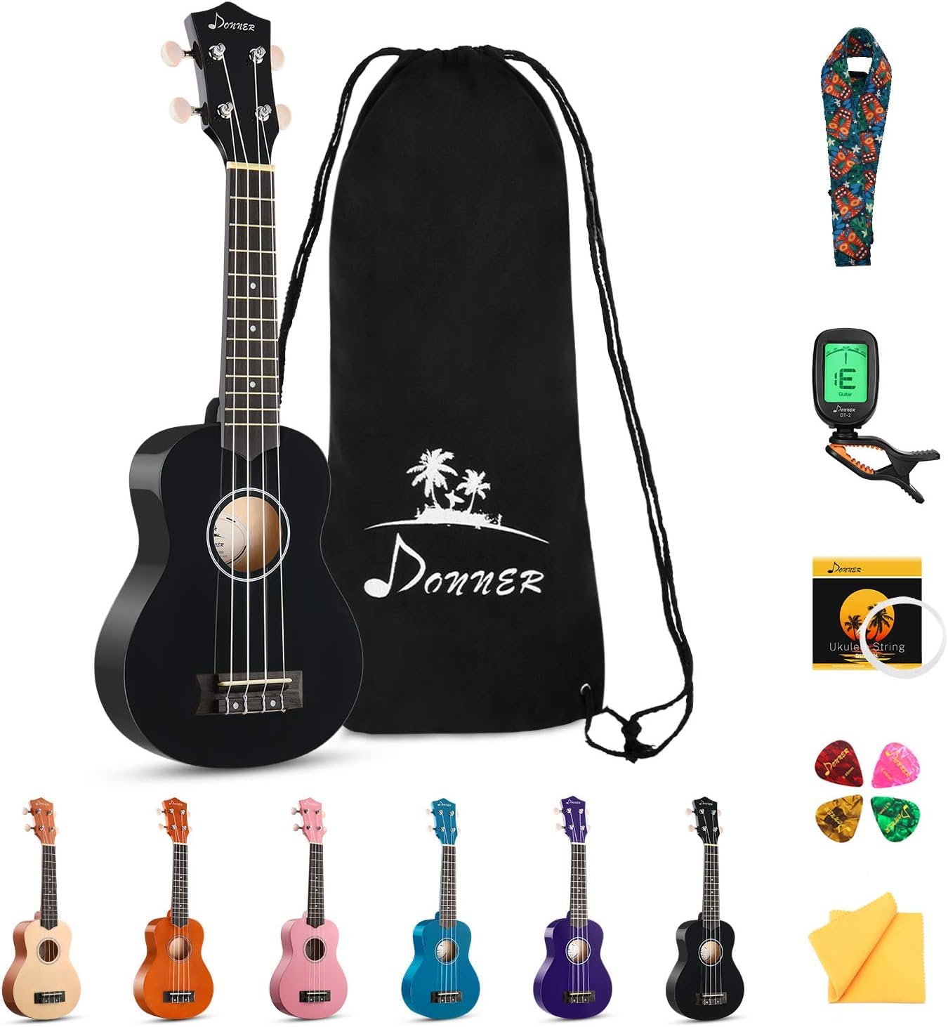 Donner DUS-10N Soprano Ukulele Seti (Siyah)