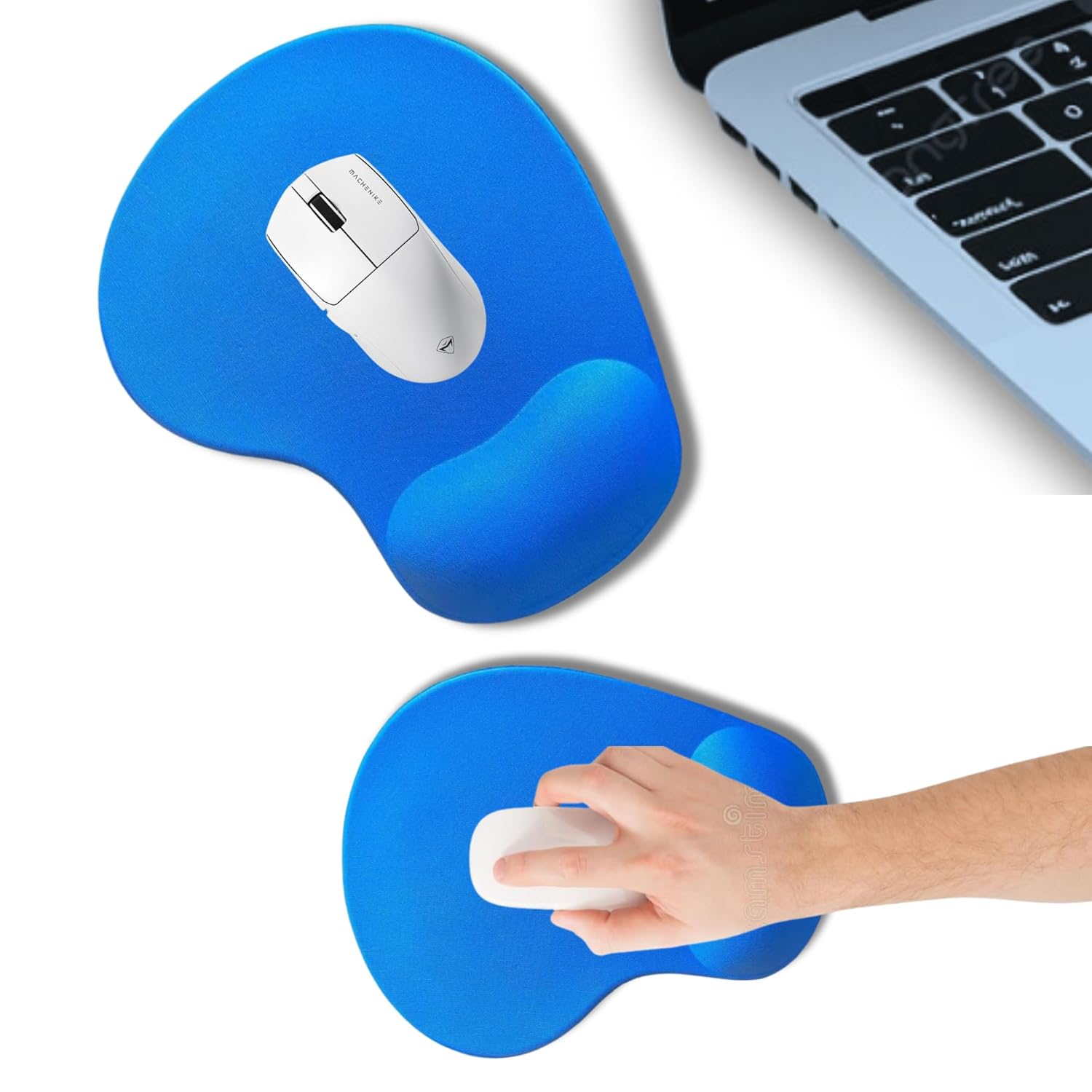 MP01 - Elips Bilek Destekli Mouse Pad | Konforlu, Kaymaz Taban, Ergonomik, Yumuşak, Ev,ofis (Mavi)