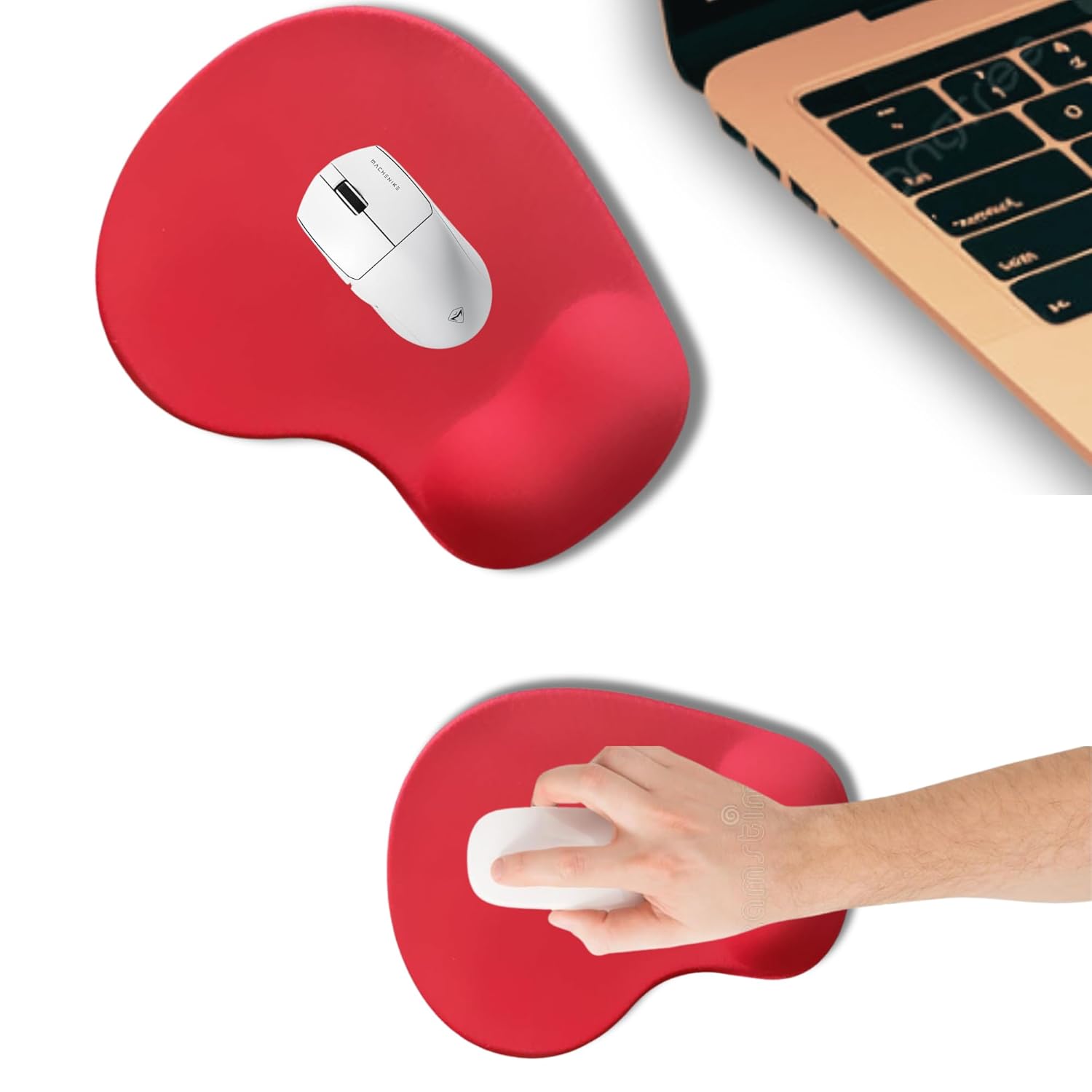 MP01 - Elips Bilek Destekli Mouse Pad | Konforlu, Kaymaz Taban, Ergonomik, Yumuşak, Ev,ofis (Kırmızı)