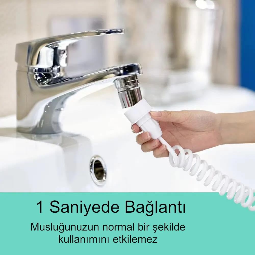Valkyrie 4 Başlıklı Askılıklı Ağız Duşu Evrensel Musluk Uyumlu 3 Kademe Pil Şarj Hazne Derdi Yok