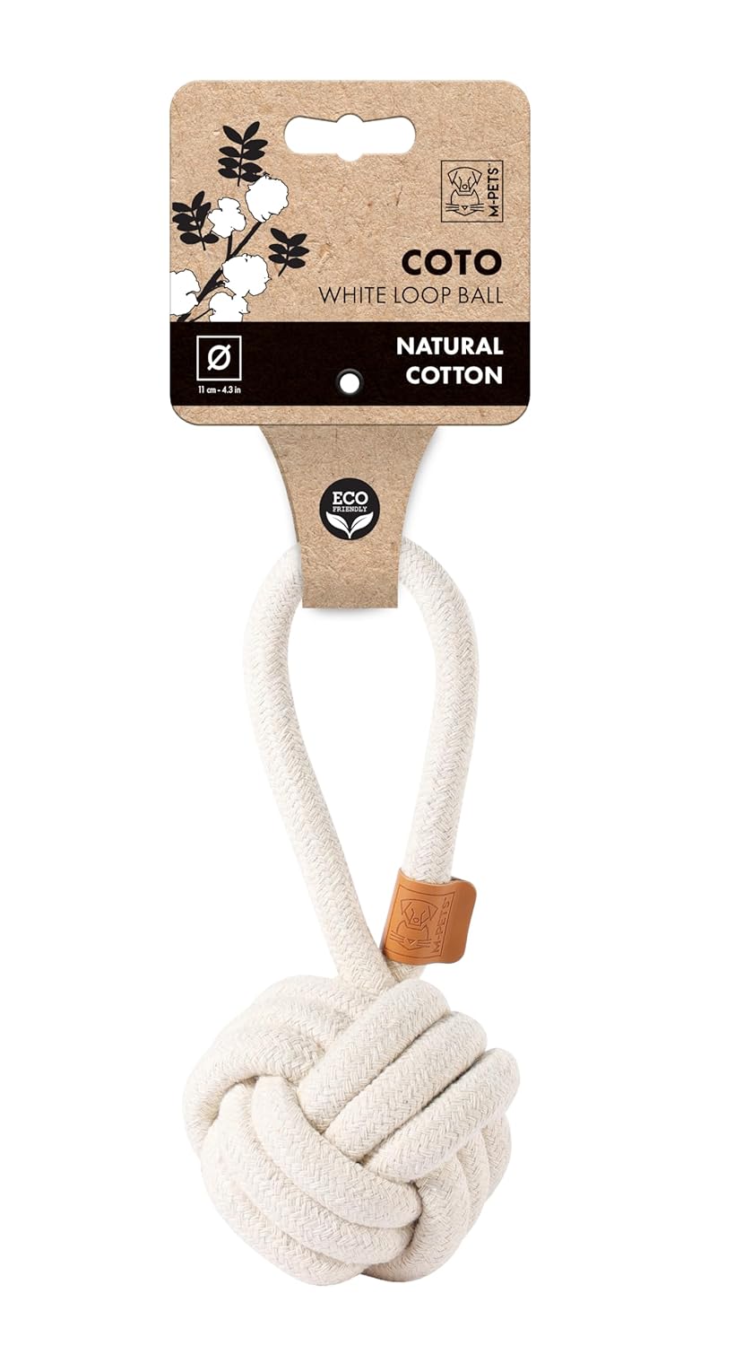 M-PETS COTO WHITE LOOP BALL 11CM ÇEKMELİ ÖRGÜ TOP OYUNCAK