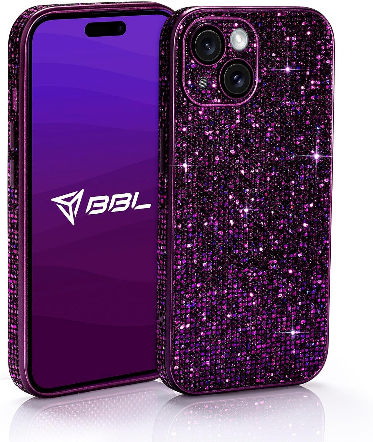 Babilden Apple iPhone 15 Taşlı Simli Lens Korumalı Kılıf Mor