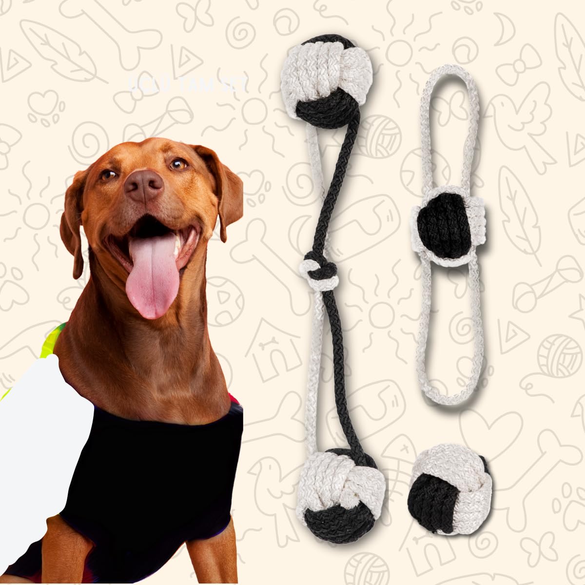 Proud Wave Köpek Oyuncağı Fanatik Üçlü Set Diş İpi Diş Sağlığı Köpek Topu Siyah Beyaz Orta İri Irk Diş Kaşıma