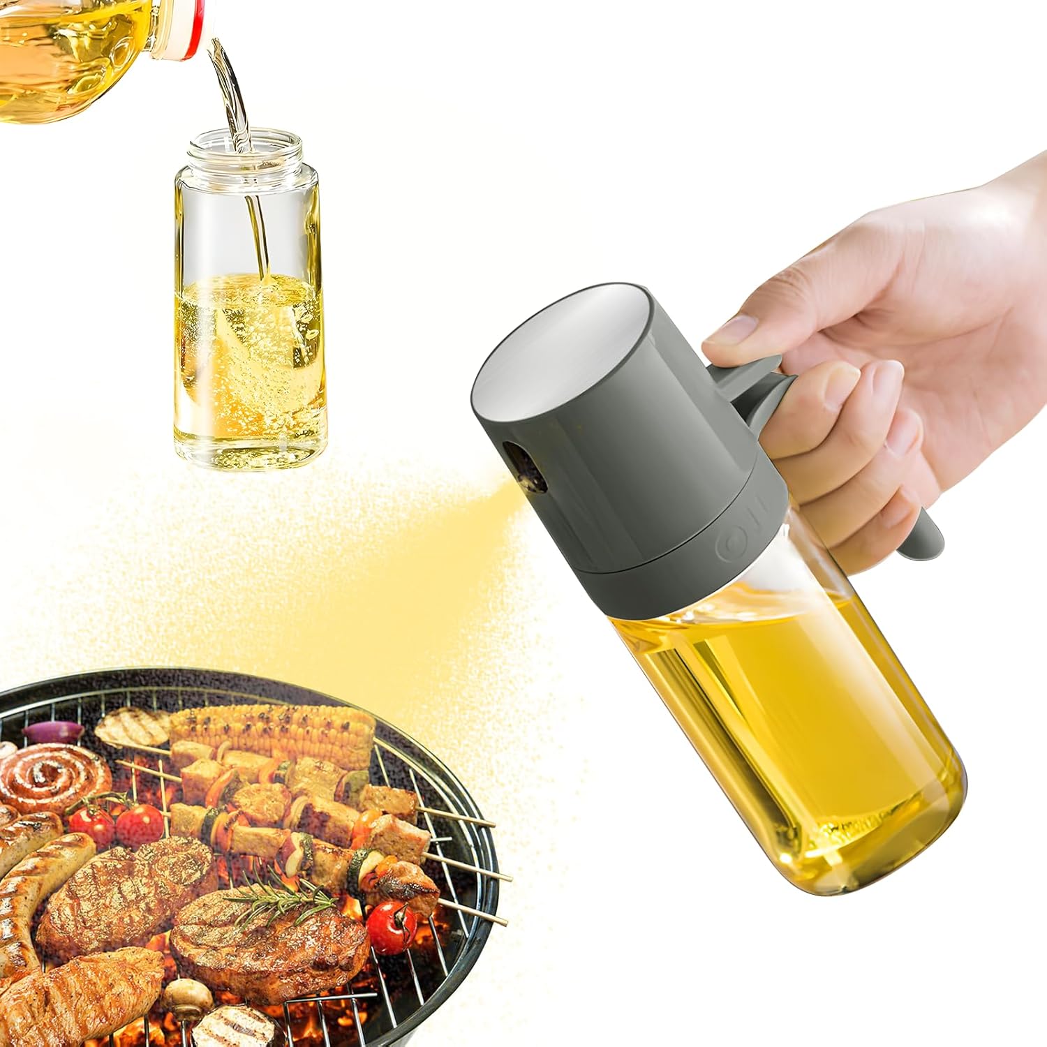 Gorouy Yağ püskürtme şişesi, 250 ml yağ püskürtücü, sıcak hava fritözünde pişirmek için, sızdırmaz cam zeytinyağı şişesi, salata pişirmek için, ızgara, mutfak, pişirme gereçleri