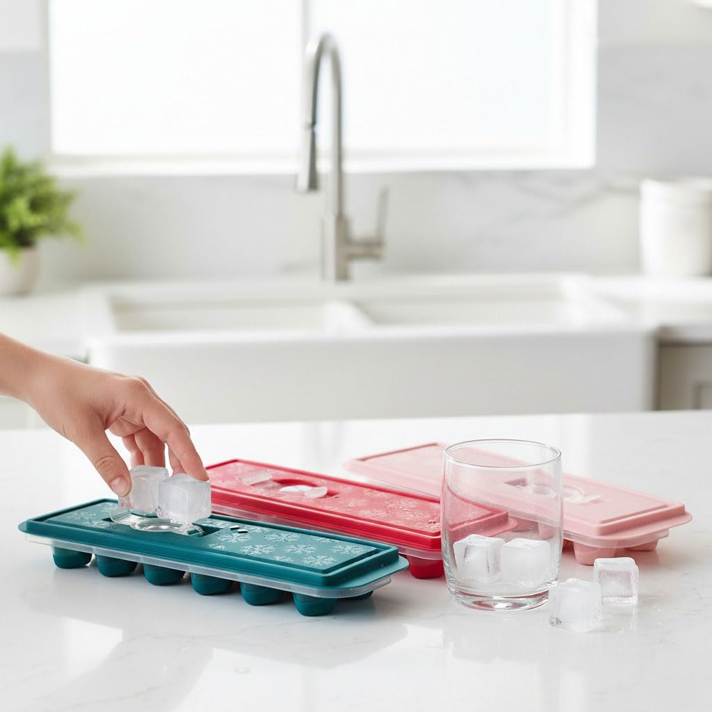 Deconox 1 Adet 12 Gözlü Üsten Doldurulan Silikon Tabanlı Buzluk, 12'li Buz Kalıbı, Silikon Tabanlı Buz Kalıbı, Kolay ve Pratik Buz Hazırlama Deneyimi (ASORTİ)