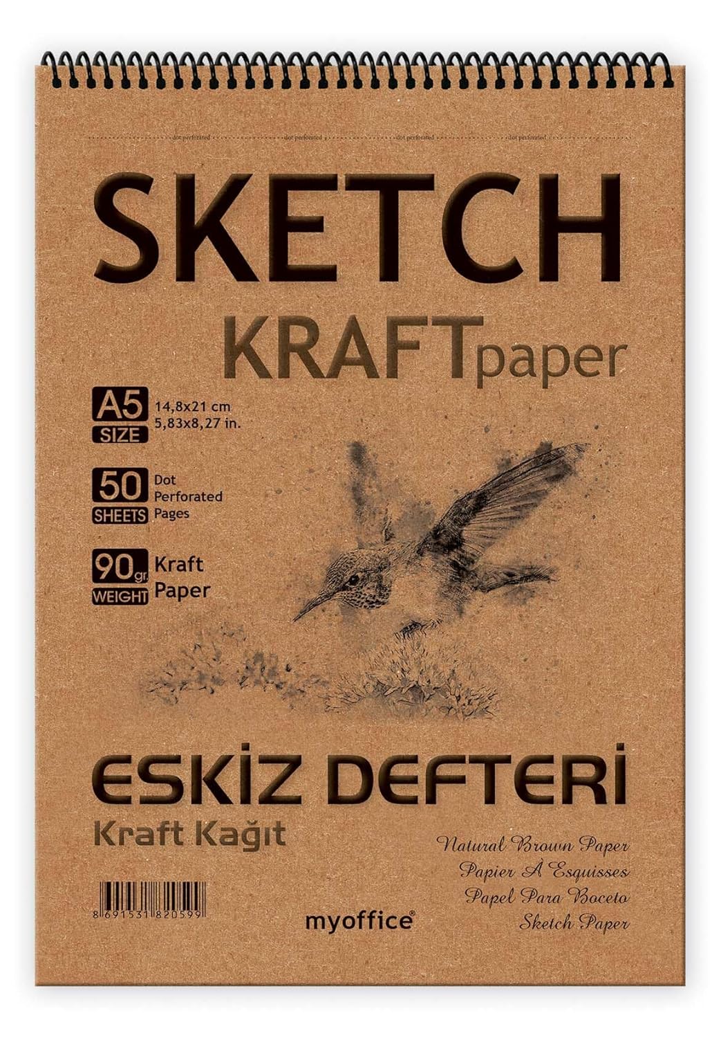 ETİKA Kraft Kağıt A5 Eskiz Defteri 90 gr. Spiralli 50 Yaprak Sketchbook