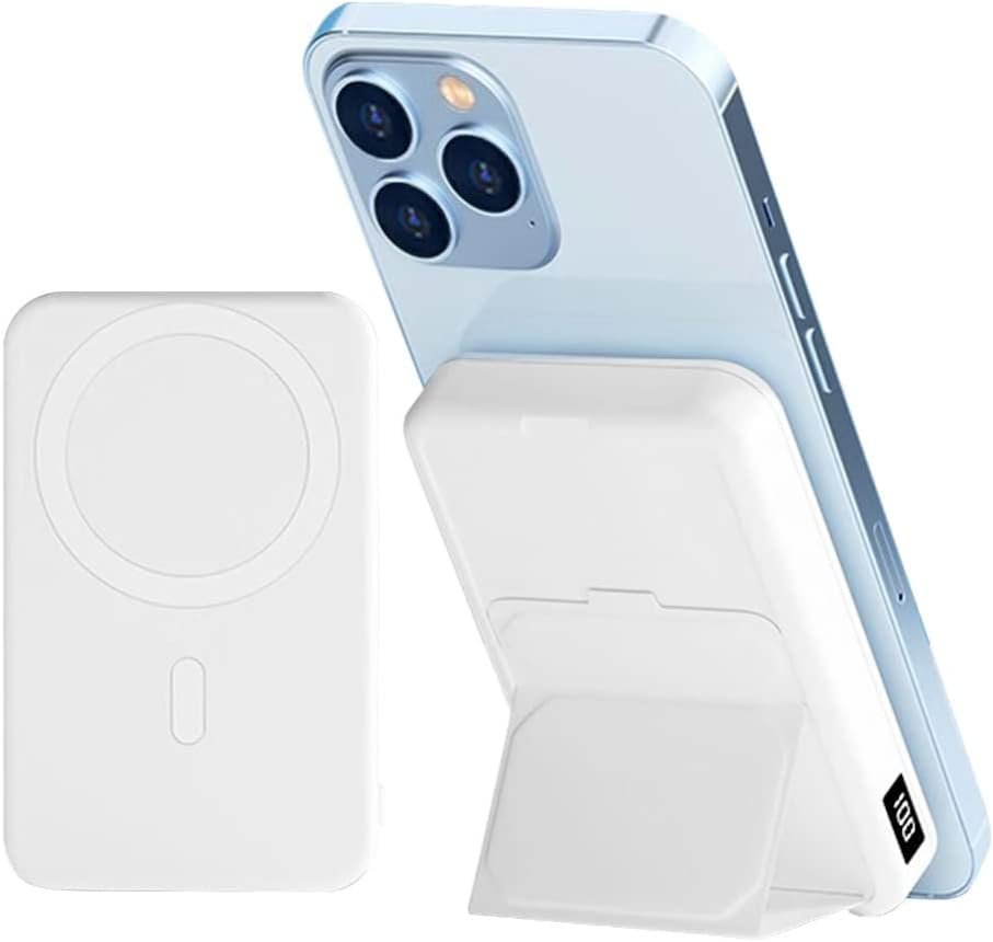 Manyetik Kablosuz Şarj Powerbank 10000mAh, Standlı Manyetik Hızlı Power Bank, Taşınabilir Şarj Cihazı Kablosuz Şarj ve PD 22,5 W USB-C for iPhone14 /13/12/ Pro Max (beyaz)