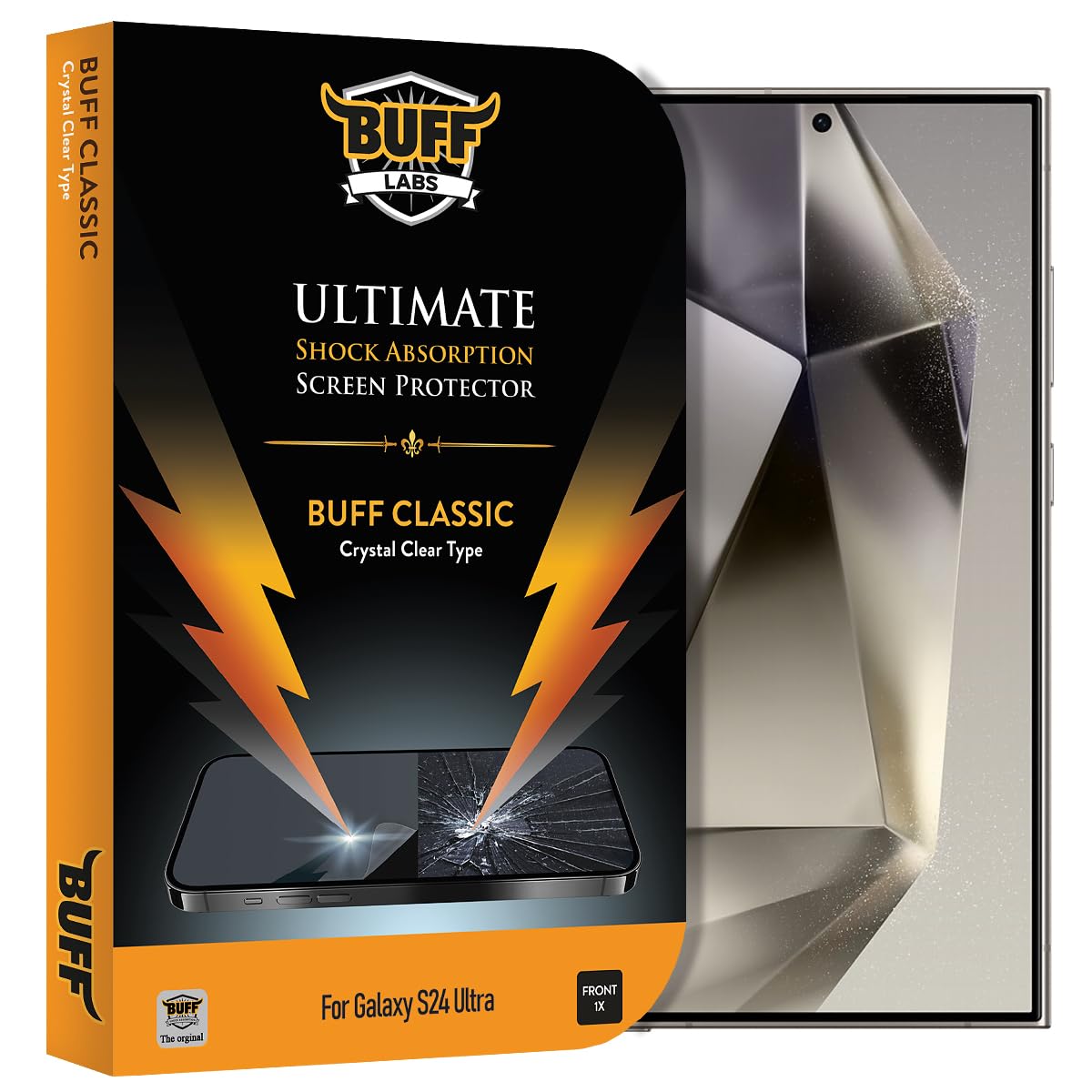 BUFF LABS, Buff Galaxy S24 Serisi Classic Darbe Emici Ekran Koruyucu Film, S24 Ultra, Şeffaf
