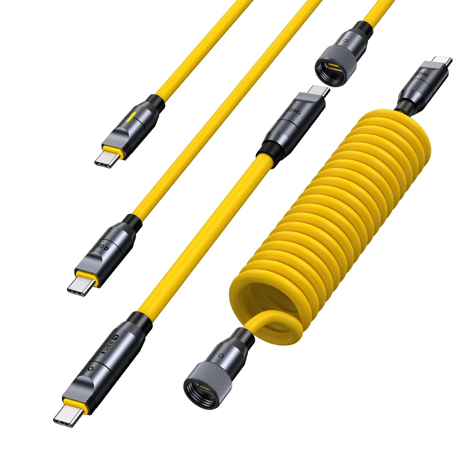 AOHI 240W 8'i 1 arada USB C Kablo ve Yıldırım Kablo Seti, Geleceğin PD3.1 Tip C Hızlı Şarj Kablosu ve MFi Sertifikalı Yıldırım Kablosu Seti iPhone MacBook iPad Galaxy (Amber) için