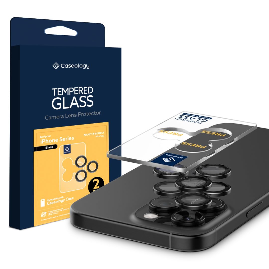 Spigen Caseology iPhone 16 Pro Max / 16 Pro / 15 Pro Max / 15 Pro / 14 Pro Max / 14 Pro ile uyumlu Kamera Lens Camı Koruyucu Black (2 Adet) - AGL07918