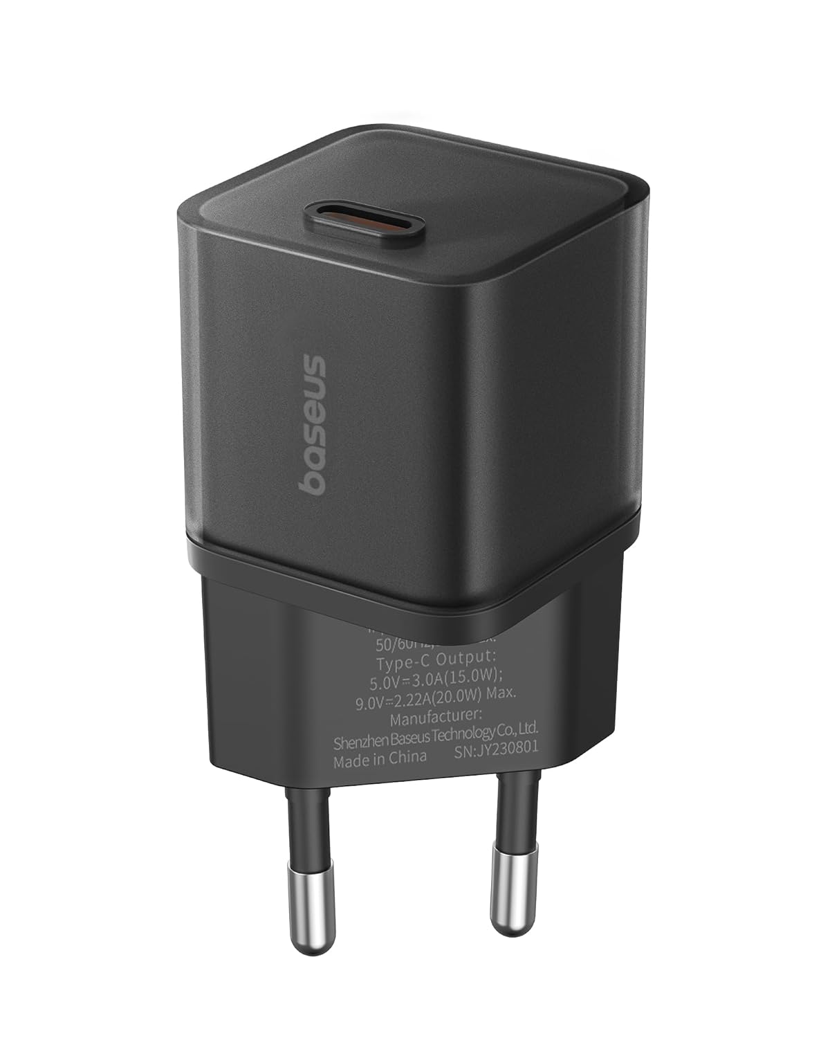OS-Baseus GaN5S Hızlı Şarj Adaptörü 1C, 20W EU, Siyah