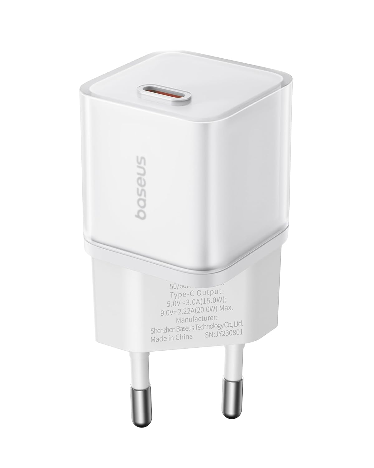 OS-Baseus GaN5S Hızlı Şarj Adaptörü 1C, 20W EU, Ay Beyazı