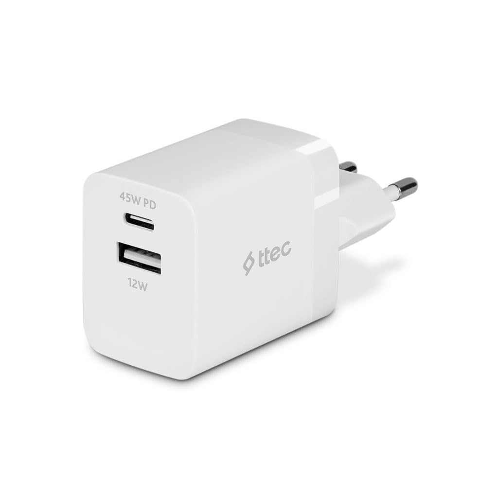ttec SmartCharger Duo PD 45W Seyahat Hızlı Şarj Aleti USB-C+USB-A 2SCP02B