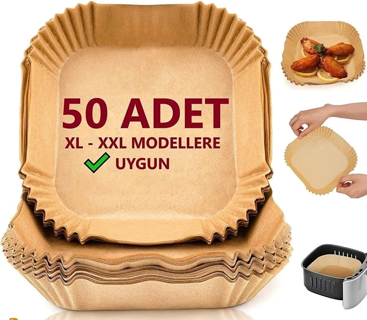 Orret Home Aırfrey Pişirme Kağıdı,XL,XXL Aırfreyler İçin Parşömen Kağıdı,Sıvıya Ve Yağa Dayanıklı Sıcak Hava Fritözleri İçin Yanmaz Kağıt (50 Adet)