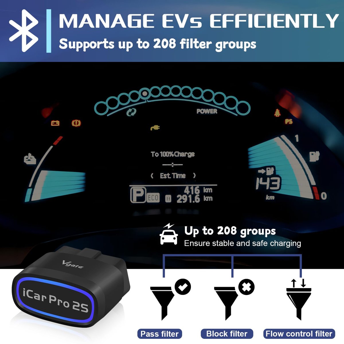 Vgate iCar Pro 2S Bluetooth 5.2 OBD2 Araç Tarama Aracı, iPhone, Android ve Windows için