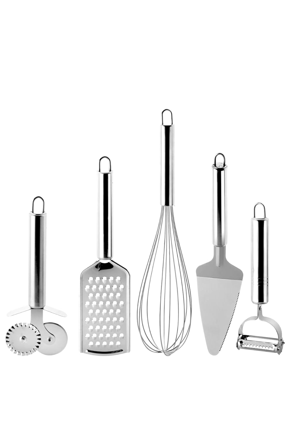 Deconox Paslanmaz Çelik 5’li Mutfak Seti, Paslanmaz Çelik Rende, Çırpıcı, Soyucu, Servis ve Hamur Kesici