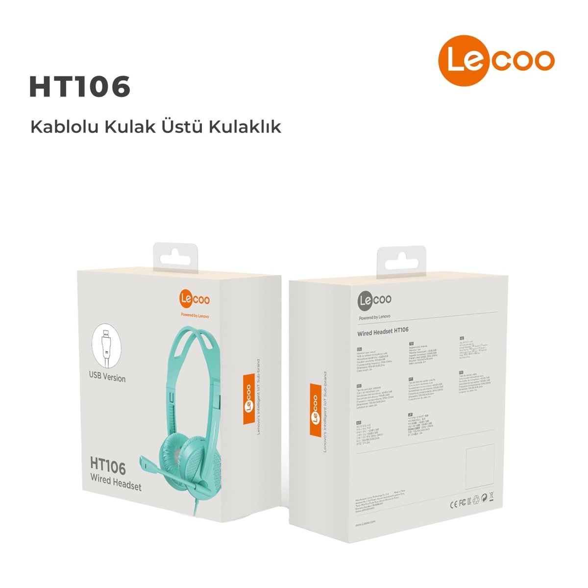 Lecoo HT106 USB Kablolu Mikrofonlu Kulak Üstü Kulaklık - PC, Laptop, Tablet, Telefon Uyumlu, İş, Oyun, Çağrı Merkezi için, Esnek Mikrofonlu Kulak Üstü Kulaklık Turkuaz (Turkuaz)
