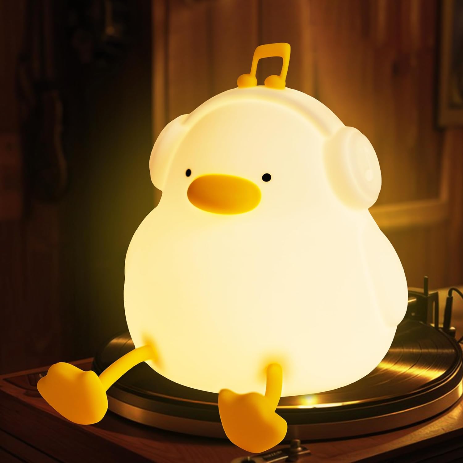 CooPark Ördek gece lambası, kulaklıklı sevimli ördek lambası, yatak odası için mükemmel silikon gece lambası, kısılabilir zamanlayıcılı müzik dekoru, şarj edilebilir, bebekler, kız çocukları için doğum günü,