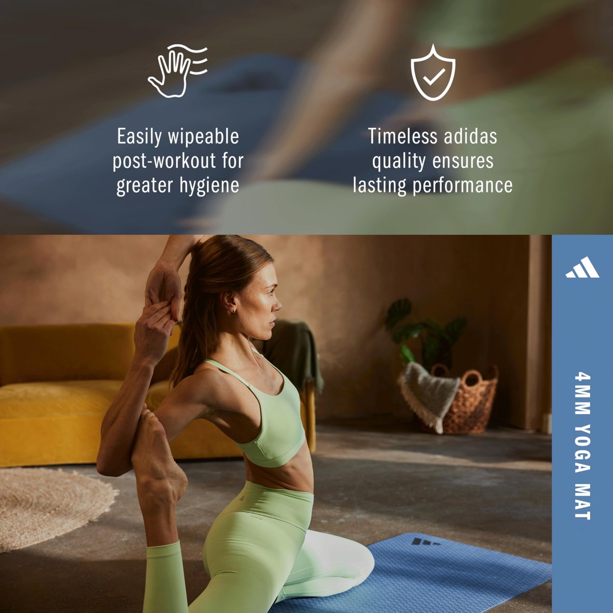 Adidas Yoga Matı 4 mm – Yoga Matı%50 Geri Dönüşümlü Malzemeden PVC İçermez – Kaymaz ve Dokulu Yüzey (176 x 61 cm) Yoga için Mükemmel Kavrama (Preloved Ink)