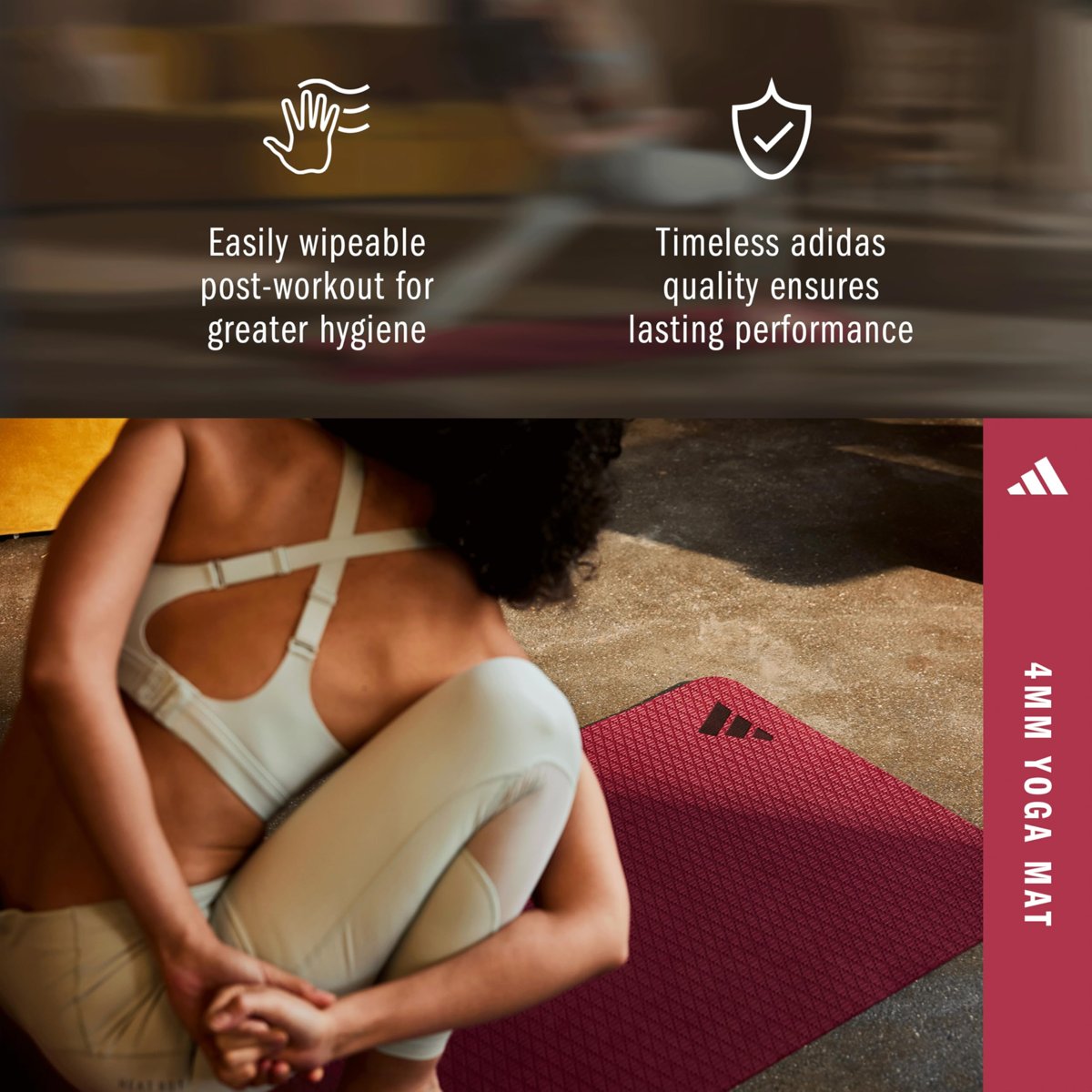Adidas Yoga Matı 4 mm – Yoga Matı %50 Geri Dönüşümlü Malzemeden PVC İçermez – Kaymaz ve Dokulu Yüzey (176 x 61 cm) Yoga için Mükemmel Kavrama için