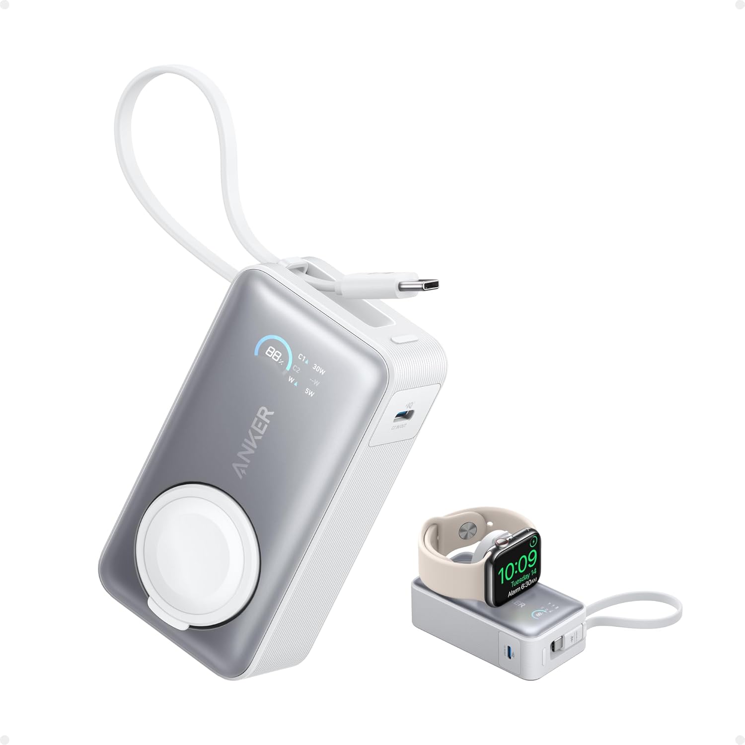 Anker MagGo Power Bank (10K, 35W, Apple Watch Uyumlu) Beyaz