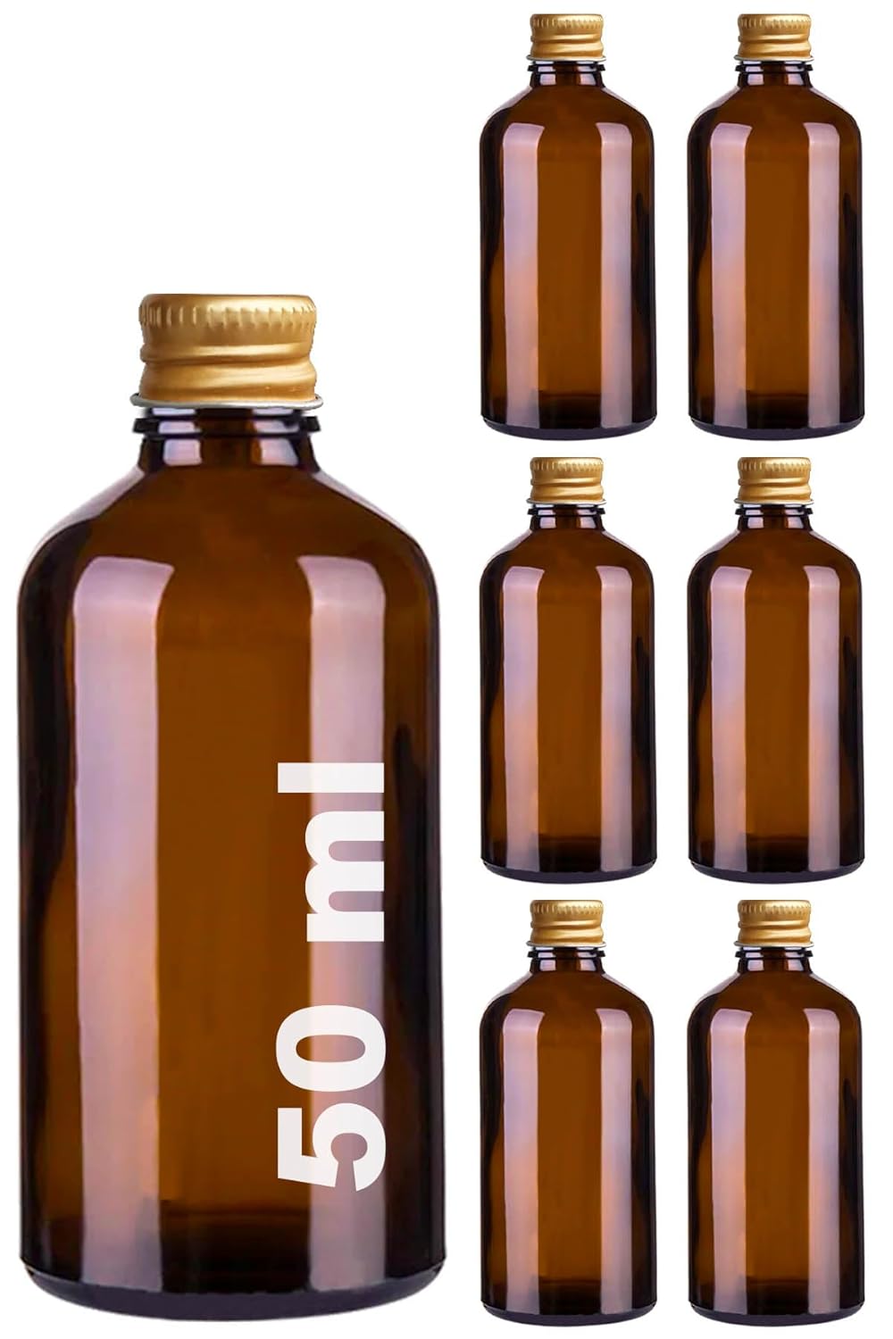 Afracam 50 cc Metal Gold Kapaklı Hediyelik Shot Şişesi 50 ml Kolonya Koku Süs Küçük Amber Cam Şişe 6 Adet