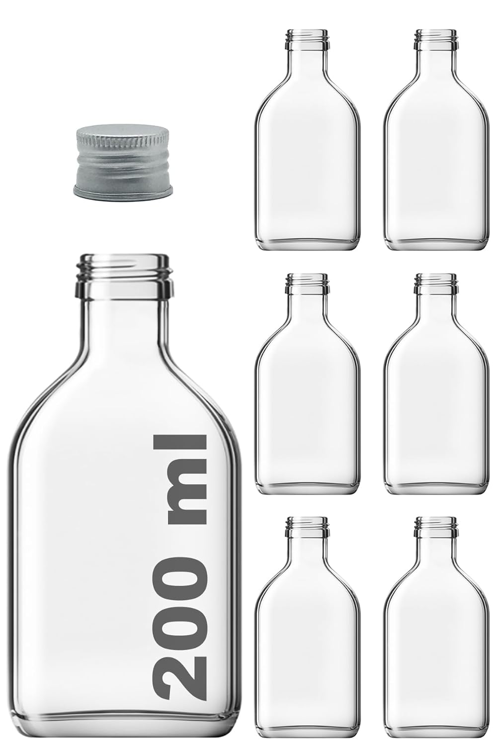 Afracam 200 ml Yassı Şeffaf Cold Brew Şişesi Kapaklı 200 cc Soğuk Kahve Cam Şişe 6 Adet (6, Gümüş (Metal) Silver)