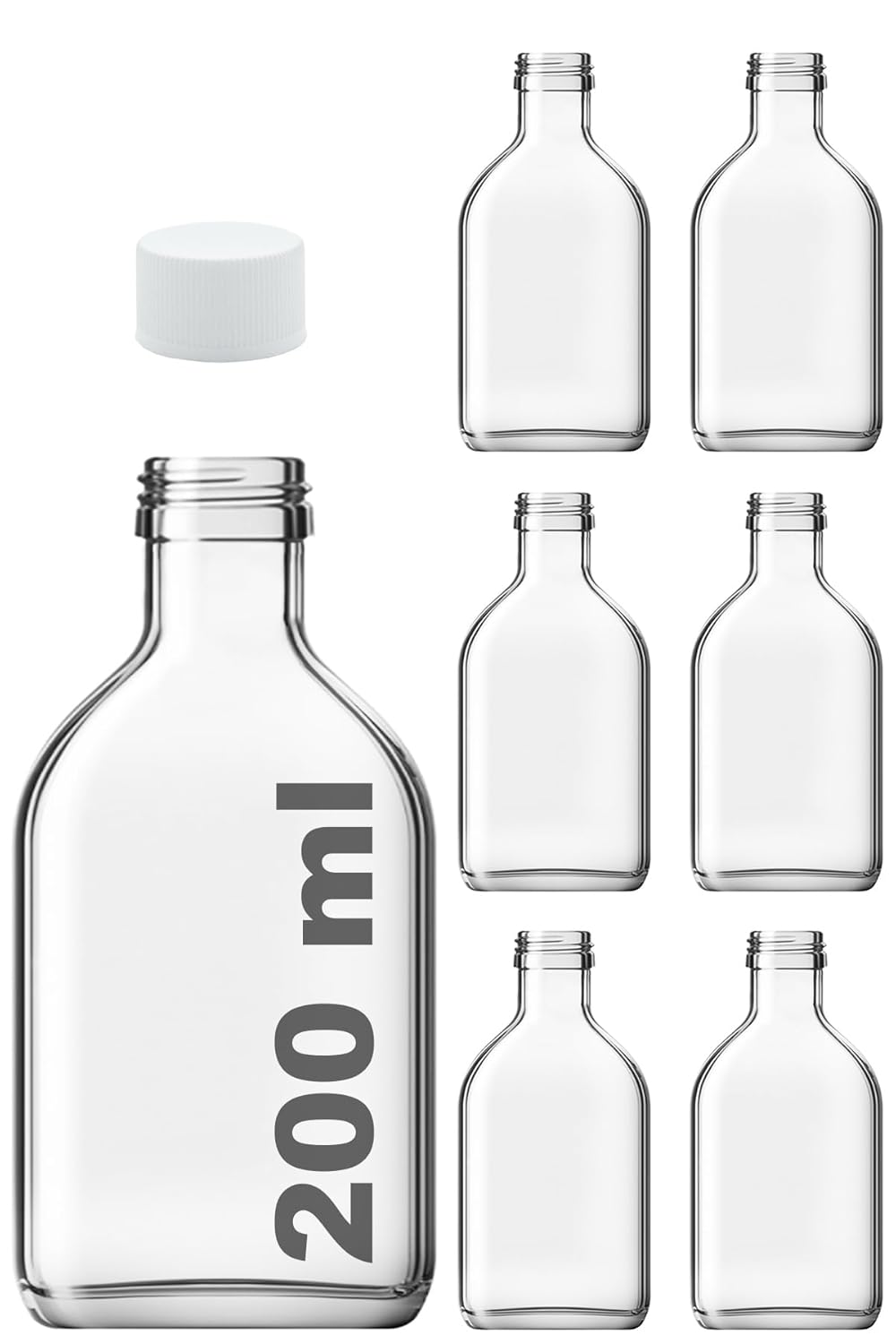 Afracam 200 ml Yassı Şeffaf Cold Brew Şişesi Kapaklı 200 cc Soğuk Kahve Cam Şişe 6 Adet (6, Beyaz (Plastik))