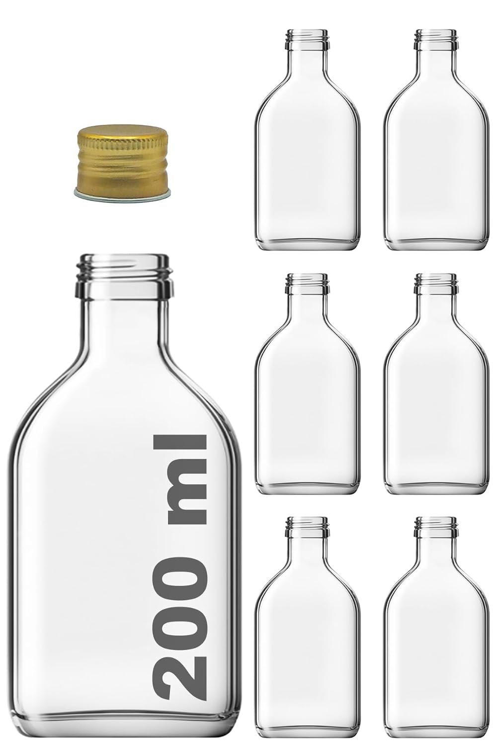 Afracam 200 cc Kapaklı Cold Brew Şişesi 200 ml Yassı Soğuk Kahve Cam Şişe 6 Adet (Altın/Gold (Metal))
