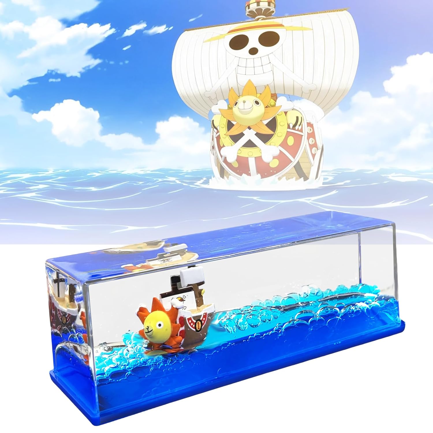 Ycaaeo Yolcu gemisi One Piece Fluid Drift şişe "Thousand Sunny" Ship Fluid Drift Bottle, tek kutuda batmayan tekne, korsan gemi dekorasyonu, ev, araba, vitrinler, masa dekorasyonu için bir gemi