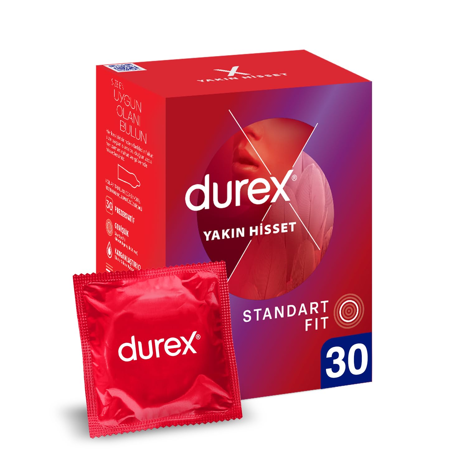 Durex Yakın Hisset İnce Prezervatif 30'lu, Standart Fit
