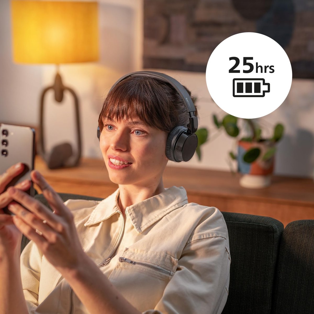 Philips TAH3209BG hafif kulak üstü kablosuz Bluetooth kulaklık, pasif gürültü yalıtımlı, 25 saat çalma süresi, net çağrılar, dinamik bas, 2 saat USB-C şarjı - bej