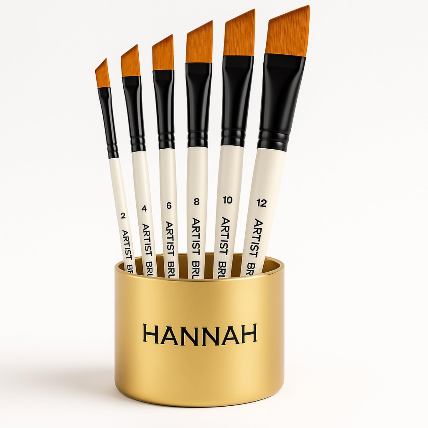 Hannah Resim Fırça Seti Yan Kesik Uçlu Akrilik Yağlıboya Suluboya Beyaz 6 Parça Fırça Seti