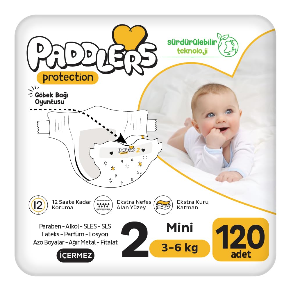 Paddlers Protection Bebek Bezi 2 Numara Mini (3-6 Kg) 120 Adet – 2’li Jumbo Set, Maksimum Koruma