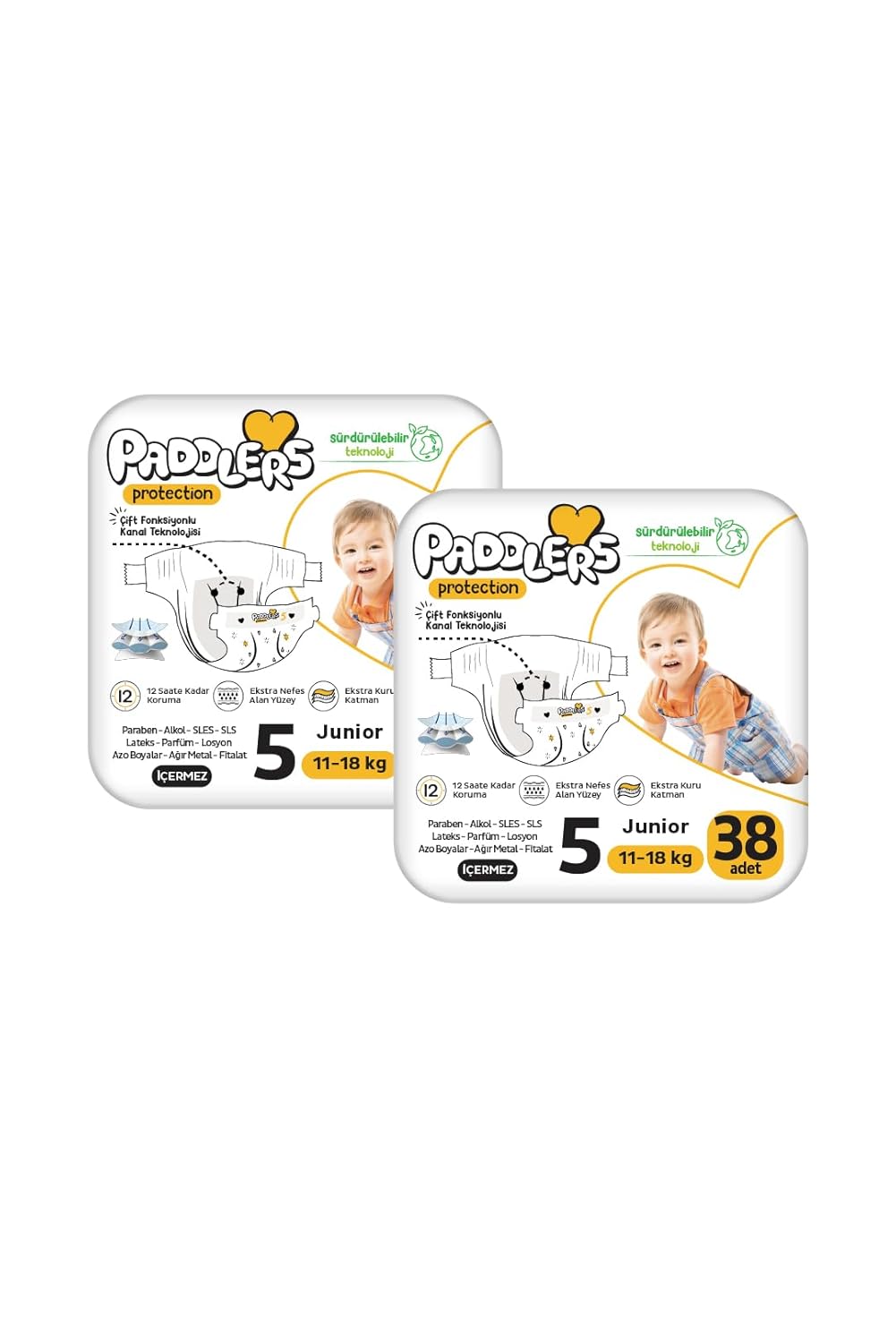 Paddlers Protection Bebek Bezi 5 Numara Junior 76 Adet (11-18 Kg) 2'li Jumbo Set