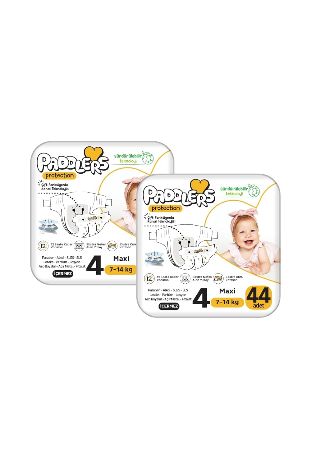 Paddlers Protection Bebek Bezi 4 Numara Maxi (7-14 Kg) 88 Adet – 2’li Jumbo Set, Maksimum Koruma