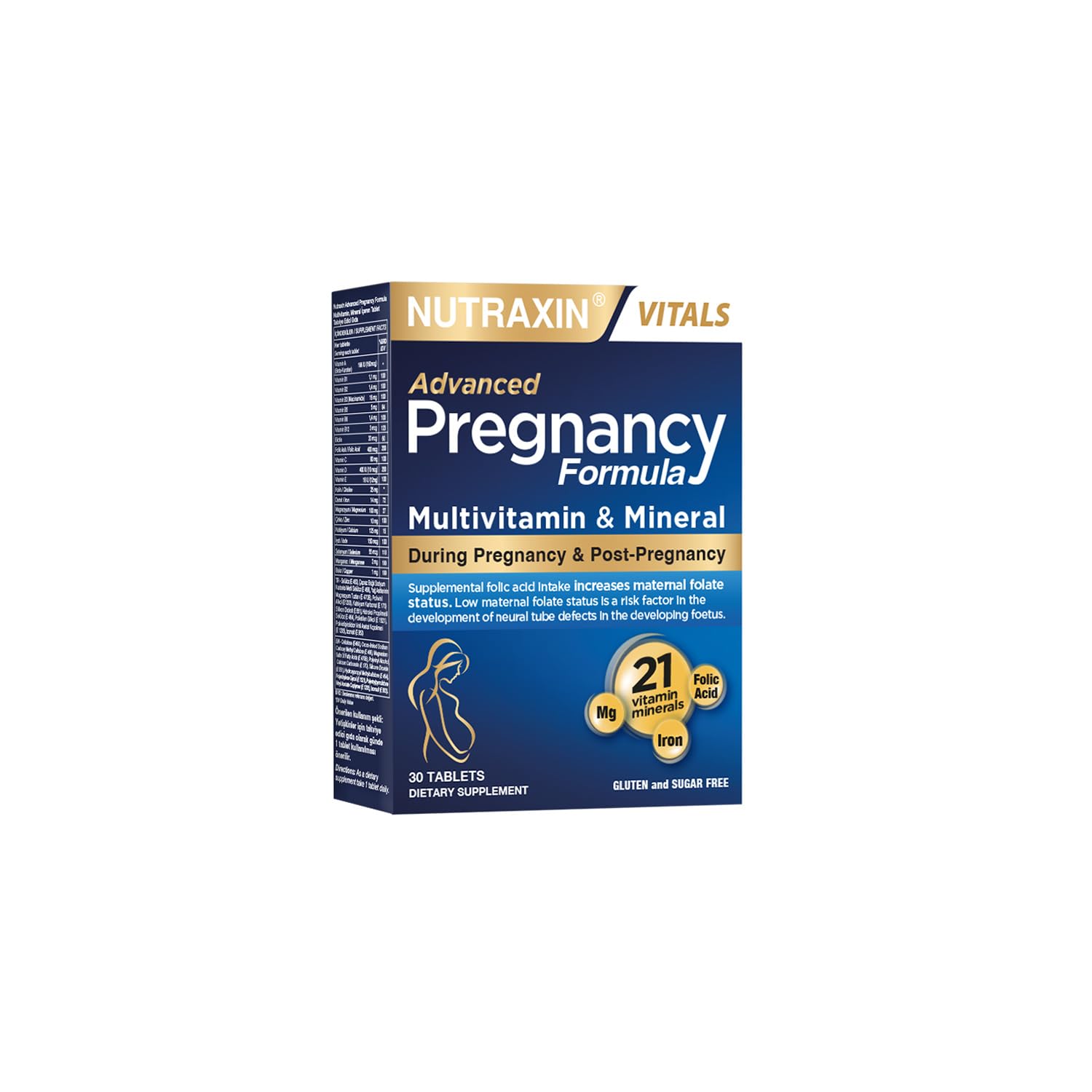 Nutraxin Pregnancy Formula | Hamilelik ve Emzirme Dönemine Özel Multivitamin | 21 Vitamin ve Mineral | 30 Tablet | Vejetaryen