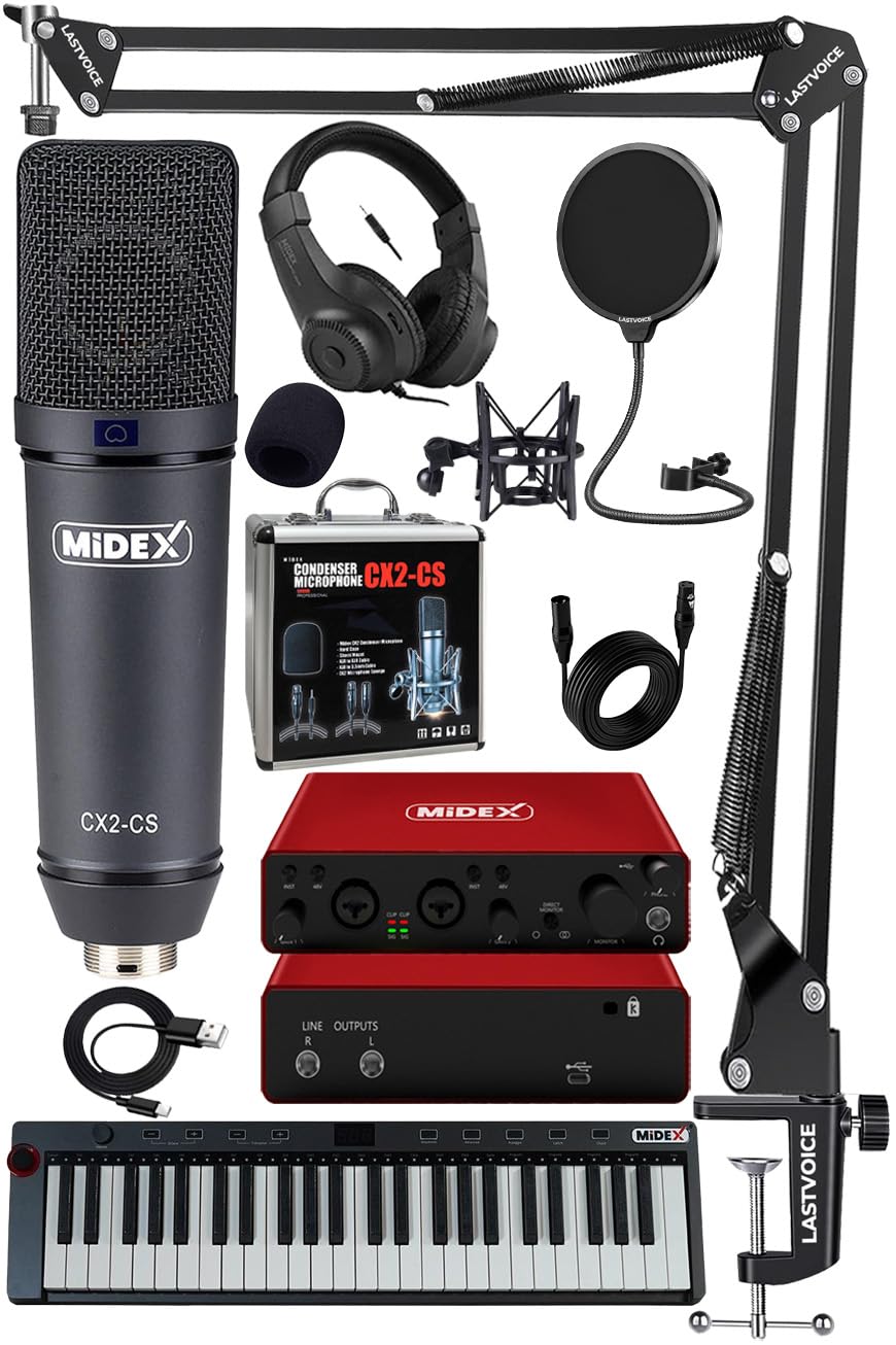 Midex Midi Paket-4 Stüdyo Ekipmanları Seti Ses Kartı Midi Klavye Mikrofon Kulaklık