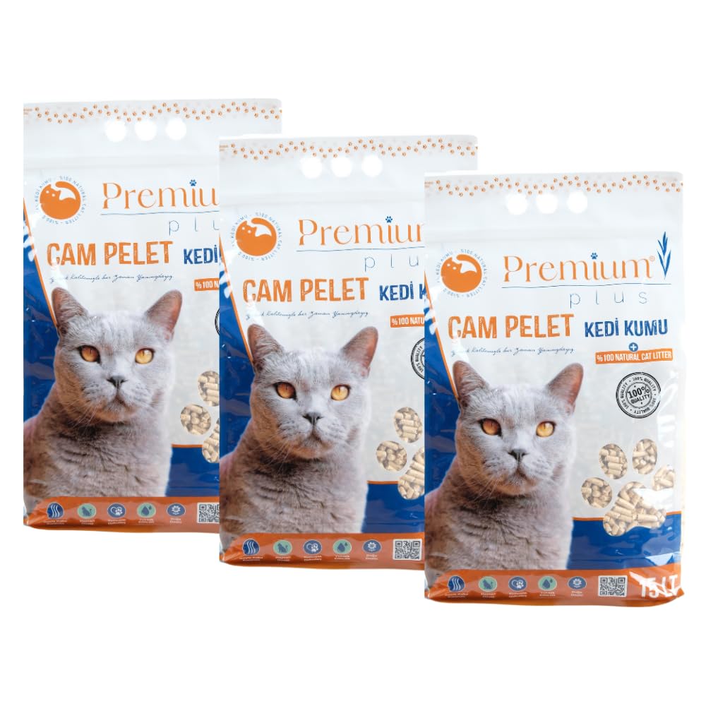 Premium Plus Çam Peleti Kedi Kumu 15 LT x 3 lü Paket (45 LT) Yavru/Yetişkin Kediler ve Küçük Hayvanlar için%100 Organik Kedi Kumu - Astımlı ve Alerjik Kediler için Uygun (Üçlü Paket)