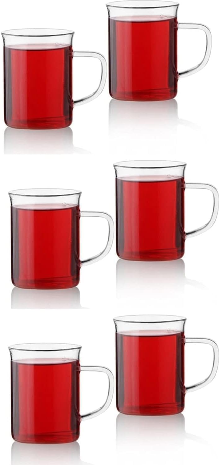 Orret Home 6'lı Borosilikat Cam Kupa – Isıya Dayanıklı Termisil Çay ve Kahve Bardağı Seti, Şeffaf Cam Kupa, Sıcak Soğuk İçecekler İçin Dayanıklı Bardak Takımı (6 Adet)